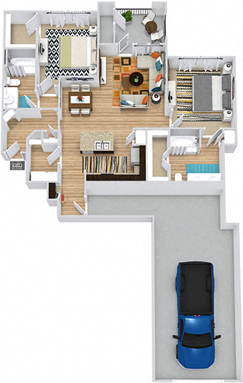 Floor plan for 2 beds, 2 baths, 1125 sqft